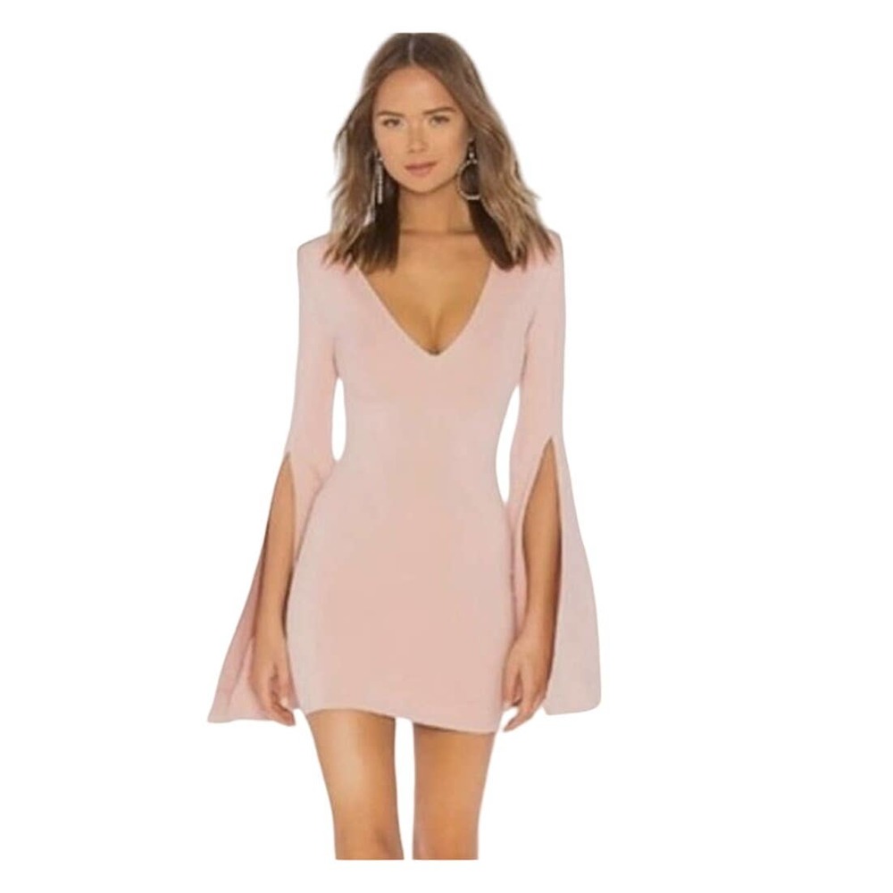 Michael Costello X Revolve Mini Dress Blush V-neck Dress sz XXS Party HOCO Date